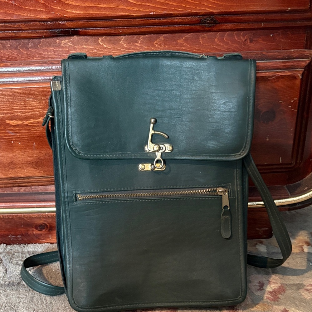 Classic Dark Green Leather Messenger Bag